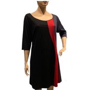 IGIGI Brigitte Mod Dress Plus Size 22/24 ColorBlock Black Red & Gray 3/4 Sleeves